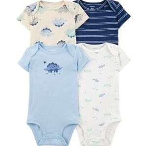 Carter's 4 Set Blue and Cream Dinosaur & Shark Bodysuits